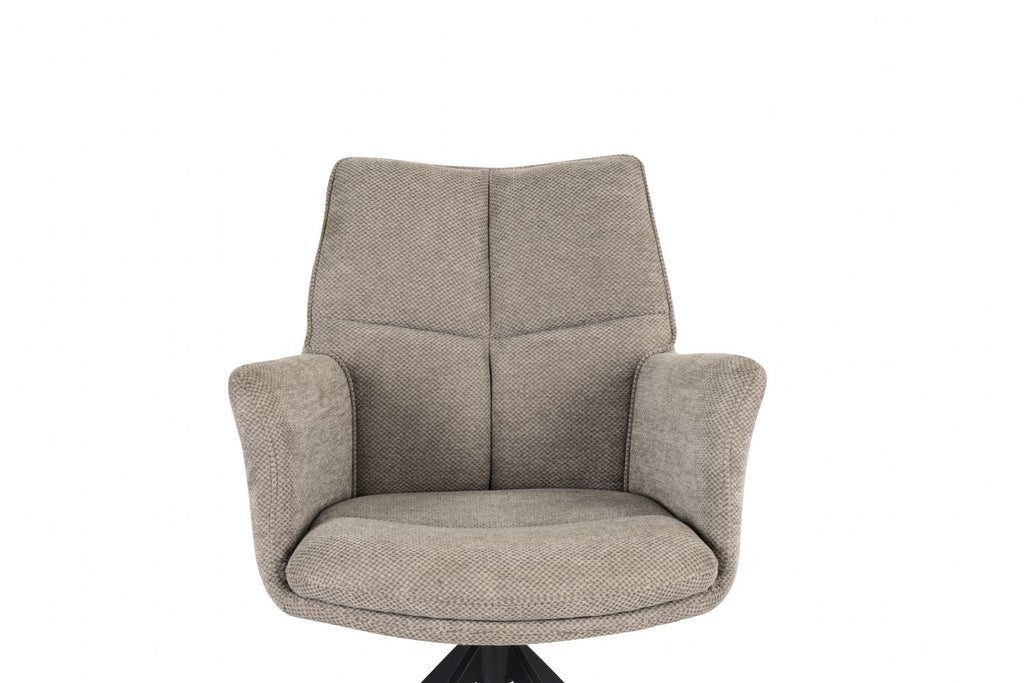 Modern Taupe Chenille Swivel Dining Chair with Black Metal Spider Base - Home Furniture Interiors