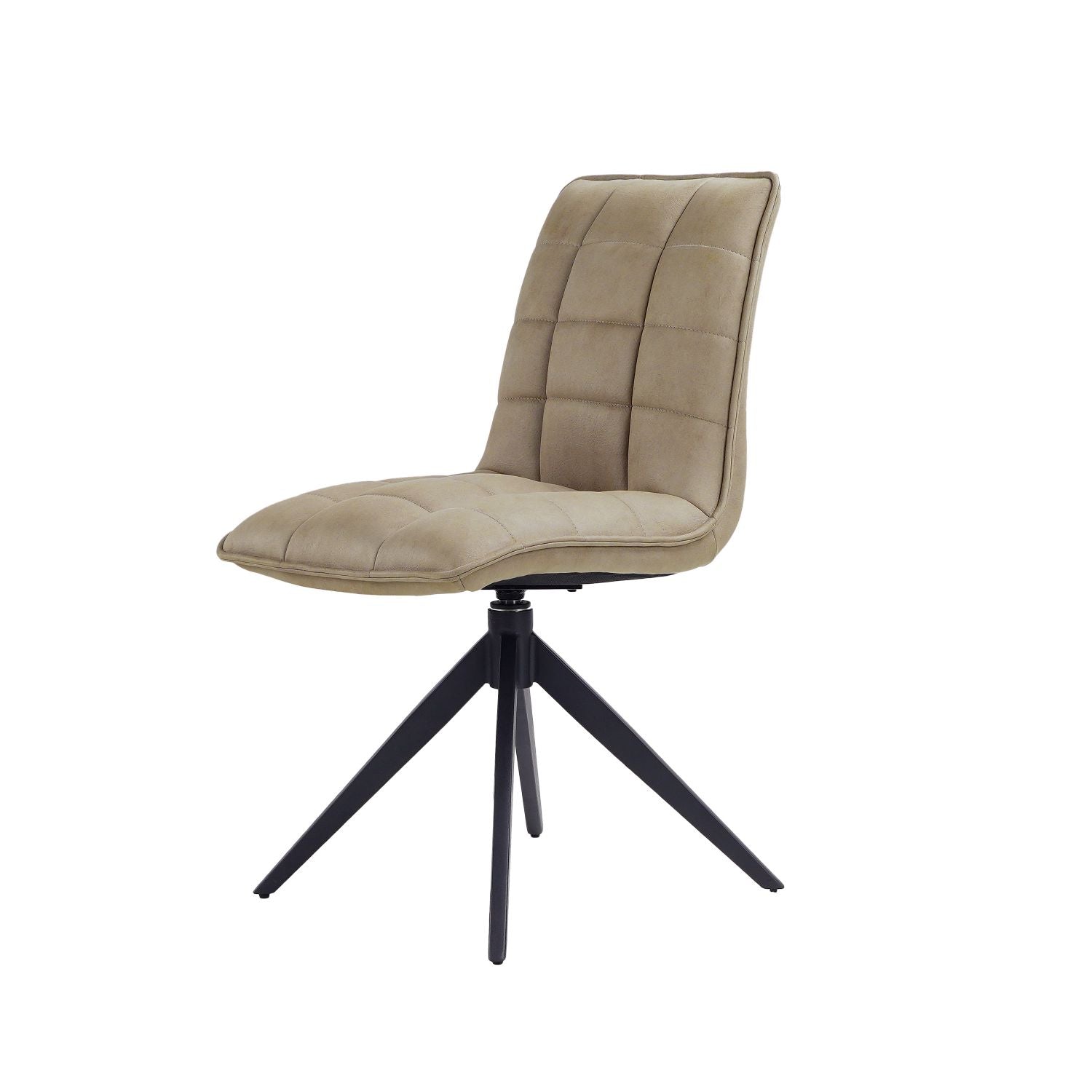 Modern Taupe Fabric Dining Chair with Quilted Seat and Black Iron Legs - Home Furniture Interiors