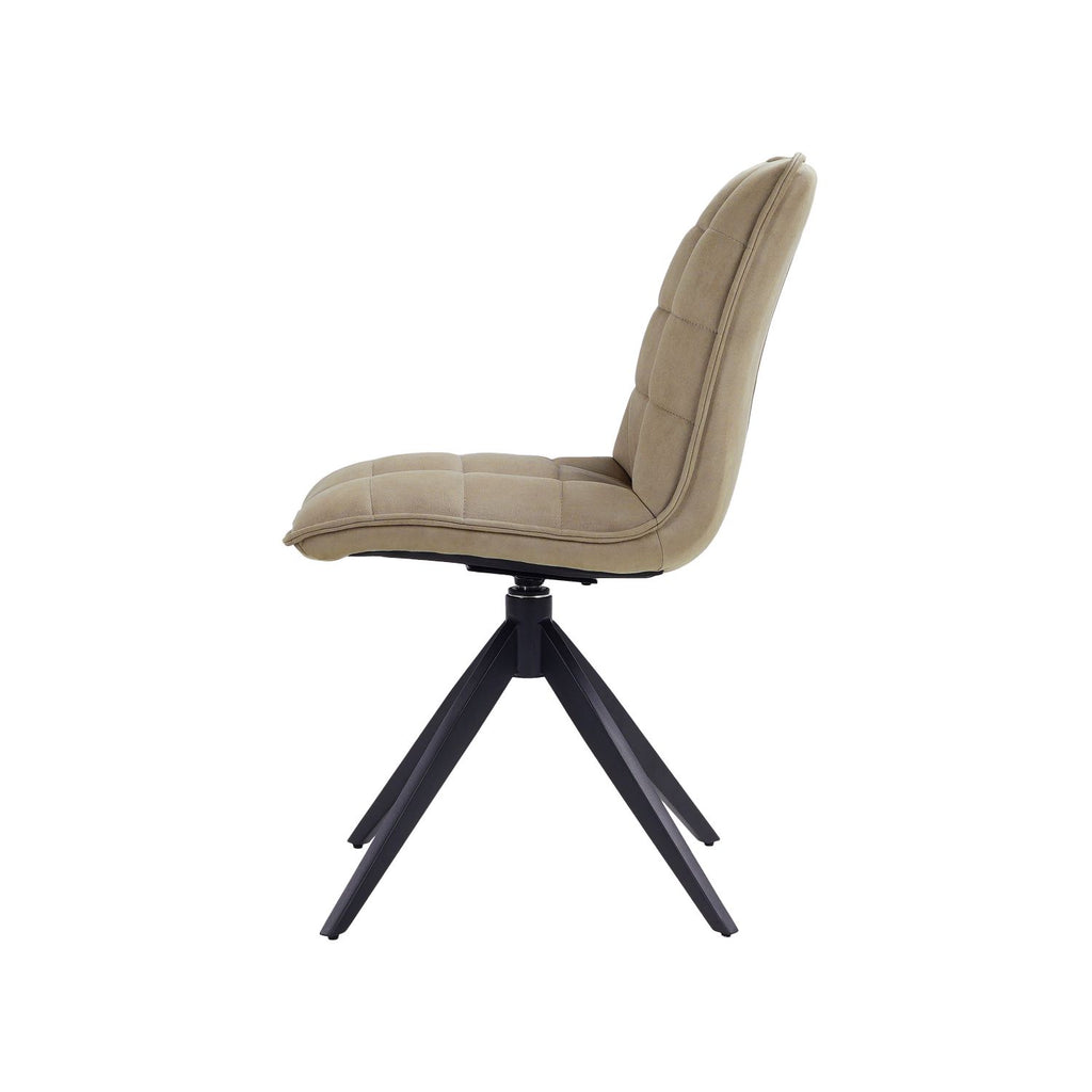 Modern Taupe Fabric Dining Chair with Quilted Seat and Black Iron Legs - Home Furniture Interiors