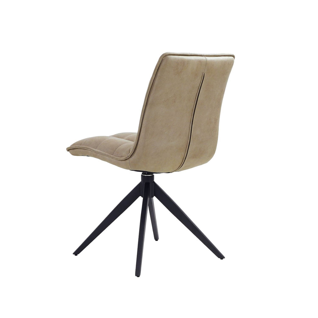 Modern Taupe Fabric Dining Chair with Quilted Seat and Black Iron Legs - Home Furniture Interiors