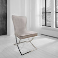 Modern Taupe Velvet Upholstered Dining Chair with Steel Cantilever Base