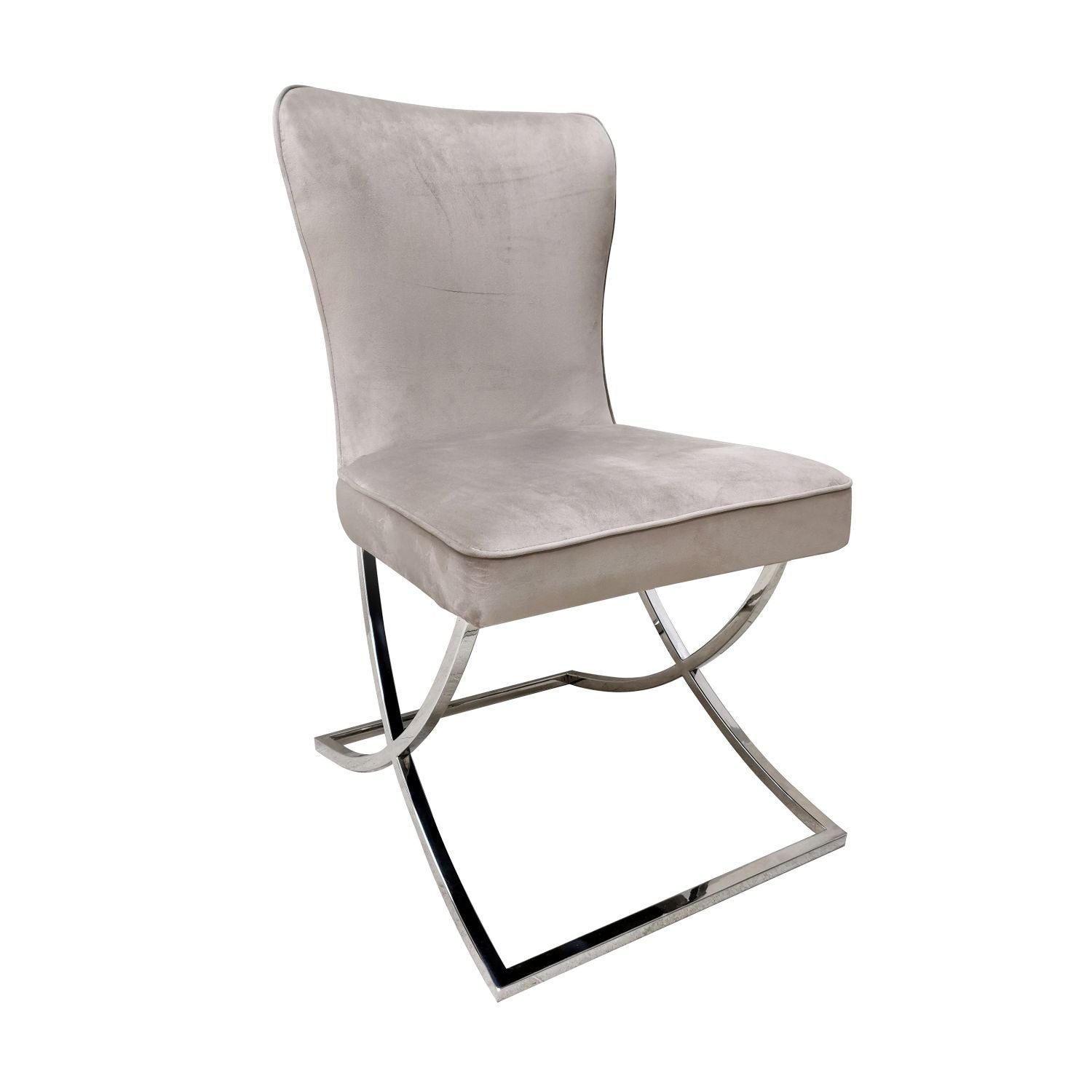 Modern Taupe Velvet Upholstered Dining Chair with Steel Cantilever Base - Home Furniture Interiors