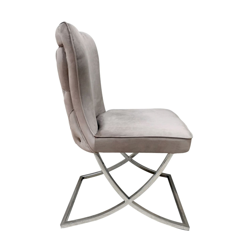Modern Taupe Velvet Upholstered Dining Chair with Steel Cantilever Base - Home Furniture Interiors
