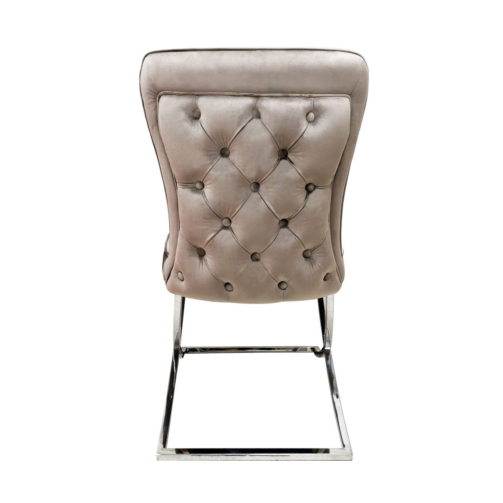 Modern Taupe Velvet Upholstered Dining Chair with Steel Cantilever Base - Home Furniture Interiors