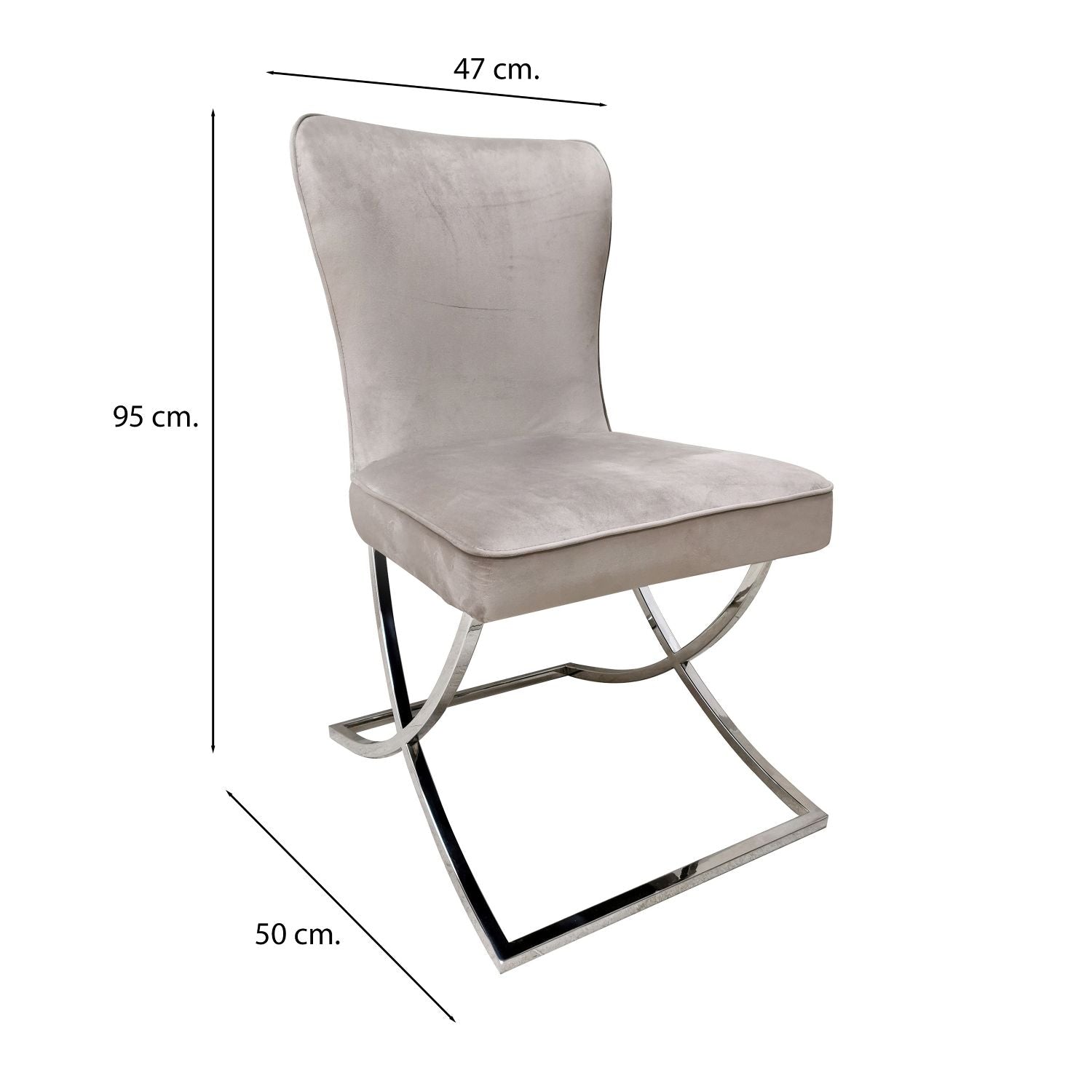 Modern Taupe Velvet Upholstered Dining Chair with Steel Cantilever Base - Home Furniture Interiors