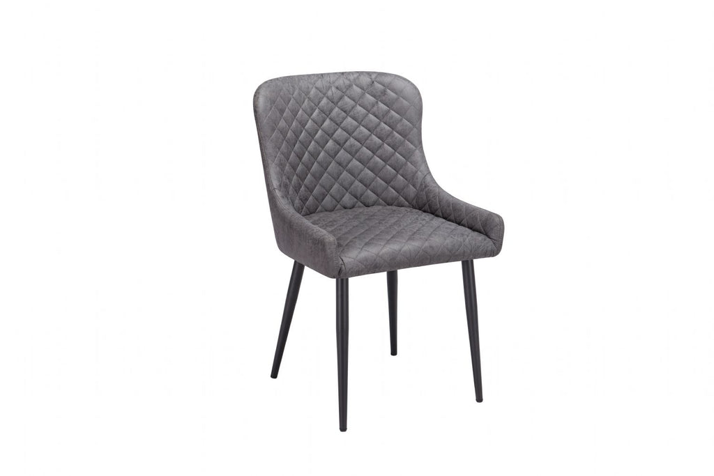 Modern Vintage Grey Fabric Upholstered Dining Chair with Quilted Backrest - Home Furniture Interiors