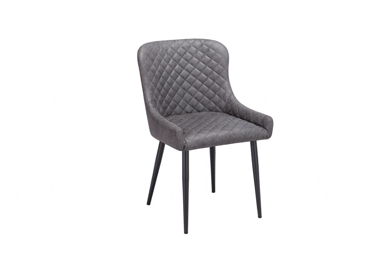 Modern Vintage Grey Fabric Upholstered Dining Chair with Quilted Backrest - Home Furniture Interiors
