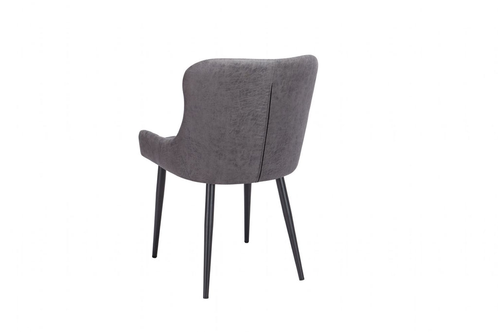 Modern Vintage Grey Fabric Upholstered Dining Chair with Quilted Backrest - Home Furniture Interiors