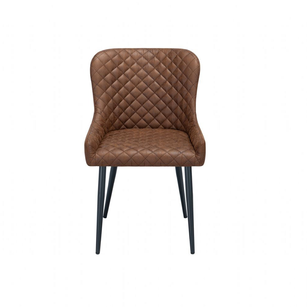 Modern Vintage Tan Fabric Upholstered Dining Chair with Quilted Backrest