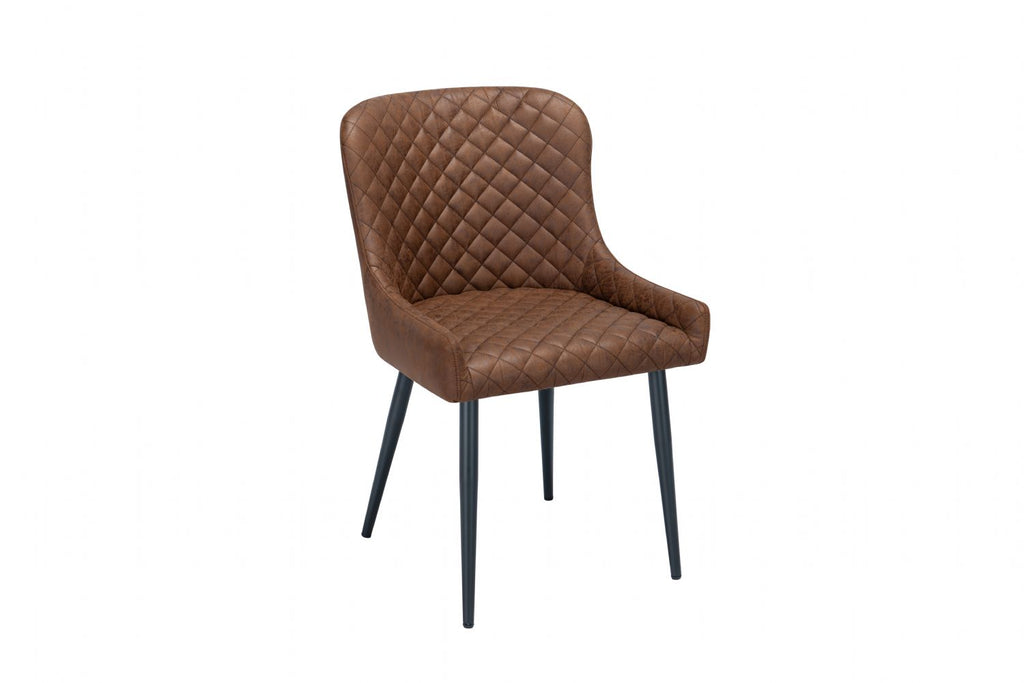 Modern Vintage Tan Fabric Upholstered Dining Chair with Quilted Backrest - Home Furniture Interiors