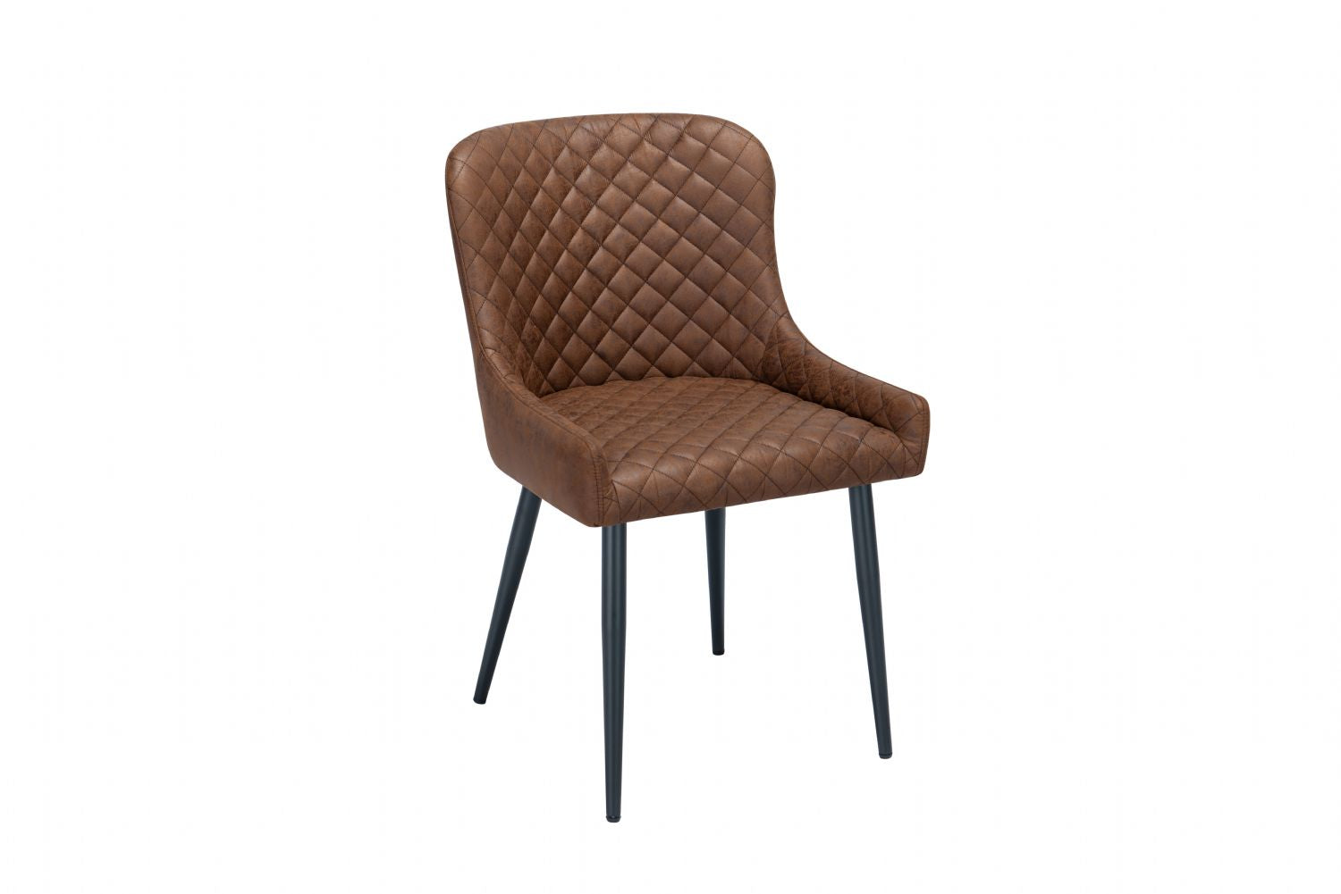 Modern Vintage Tan Fabric Upholstered Dining Chair with Quilted Backrest - Home Furniture Interiors