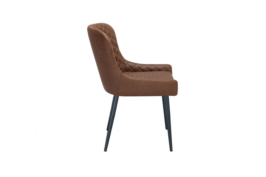 Modern Vintage Tan Fabric Upholstered Dining Chair with Quilted Backrest - Home Furniture Interiors
