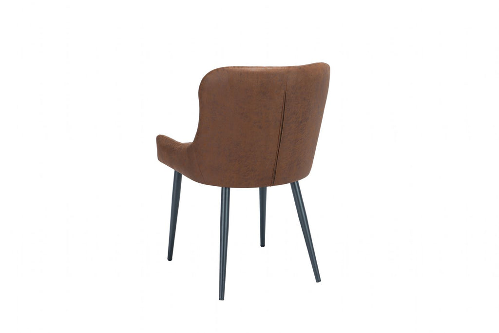 Modern Vintage Tan Fabric Upholstered Dining Chair with Quilted Backrest - Home Furniture Interiors