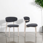Scandi Boucle Charcoal Curved Dining Chair with Wood Style Iron Legs