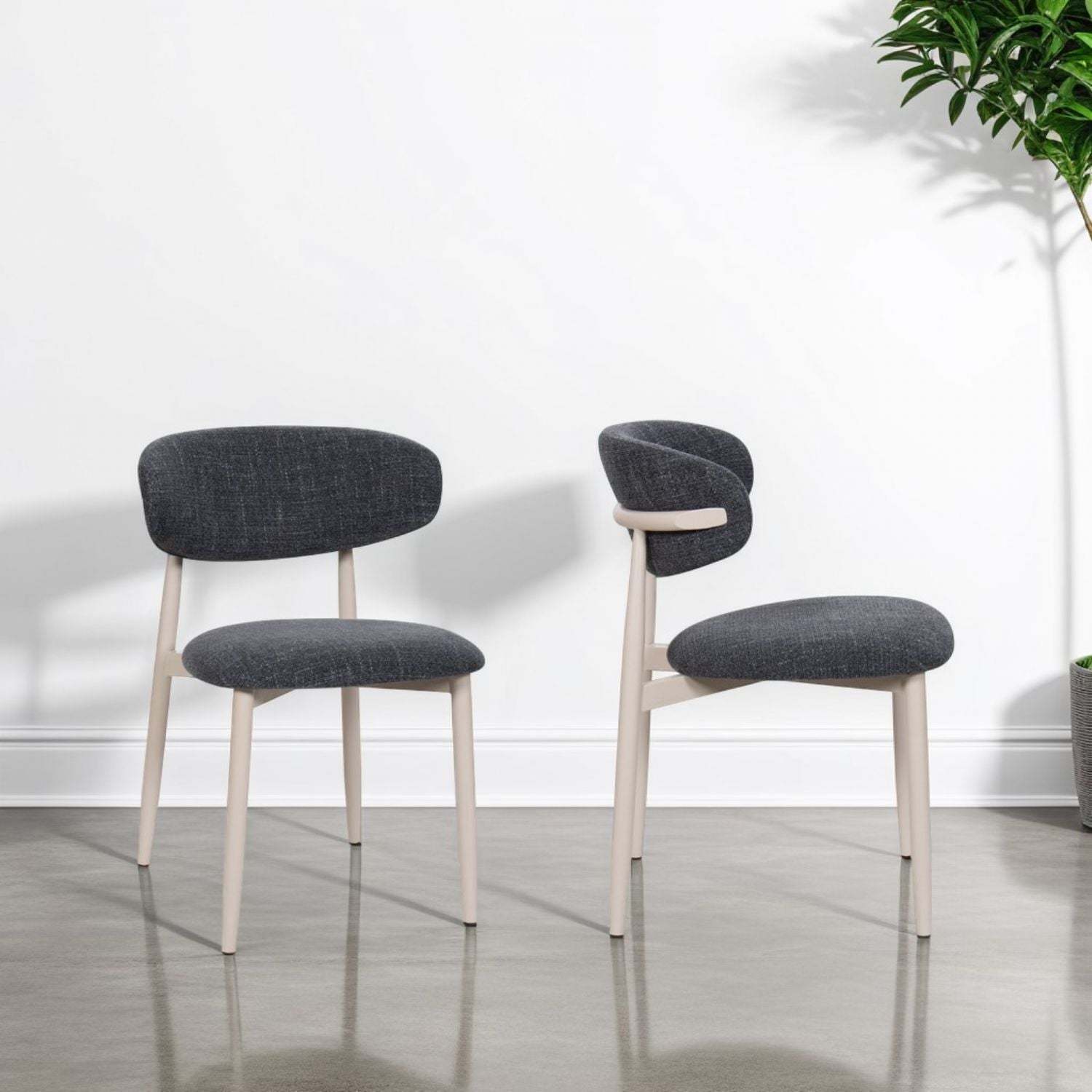 Scandi Boucle Charcoal Curved Dining Chair with Wood Style Iron Legs
