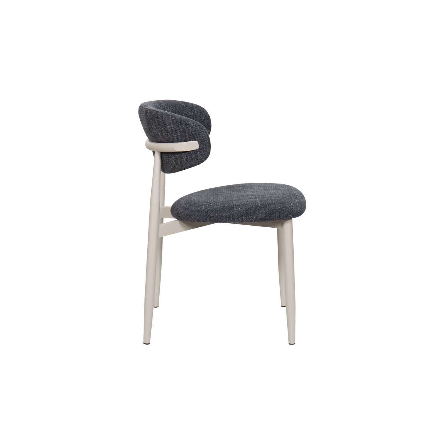 Scandi Boucle Charcoal Curved Dining Chair with Wood Style Iron Legs - Home Furniture Interiors