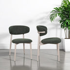 Scandi Boucle Green Curved Dining Chair with Wood Style Iron Legs