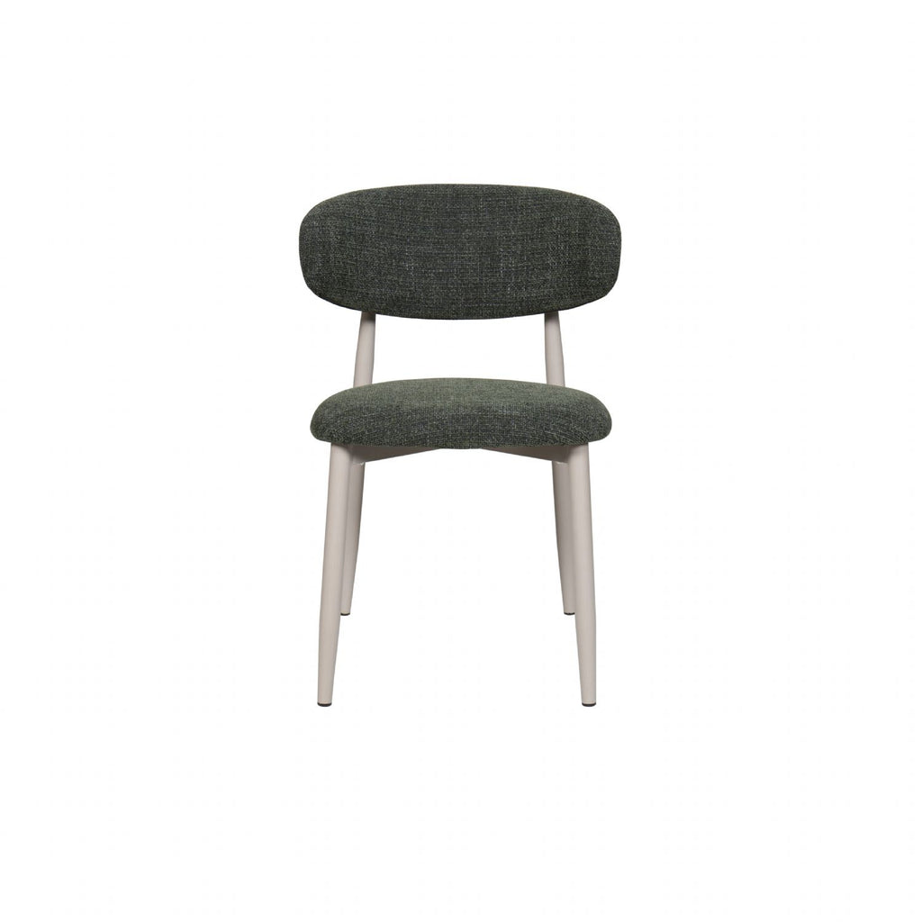Scandi Boucle Green Curved Dining Chair with Wood Style Iron Legs - Home Furniture Interiors