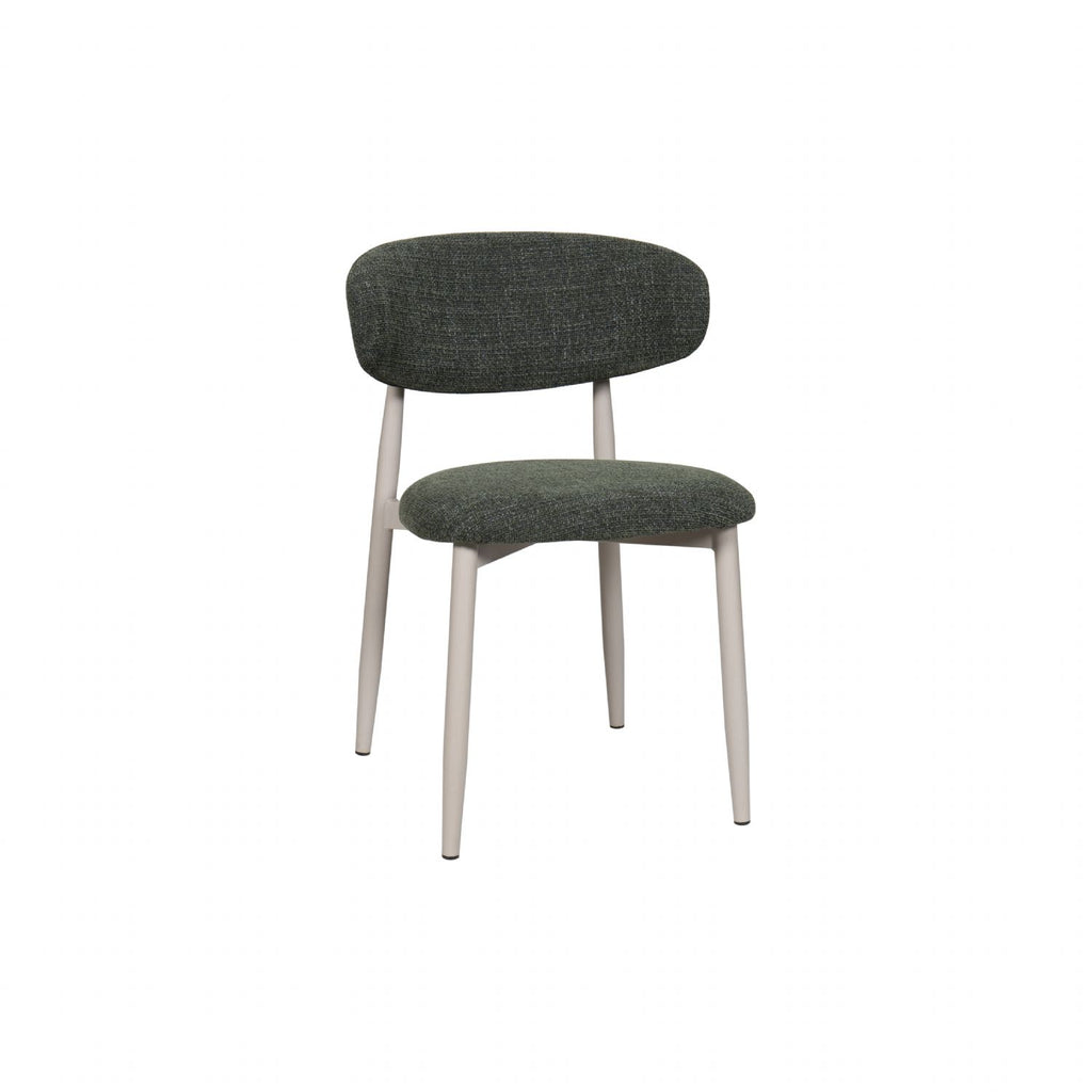 Scandi Boucle Green Curved Dining Chair with Wood Style Iron Legs - Home Furniture Interiors