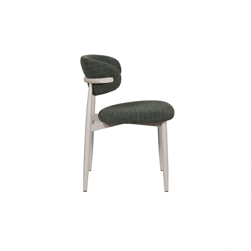 Scandi Boucle Green Curved Dining Chair with Wood Style Iron Legs - Home Furniture Interiors