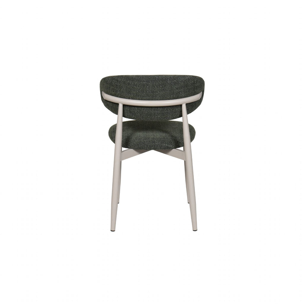 Scandi Boucle Green Curved Dining Chair with Wood Style Iron Legs - Home Furniture Interiors