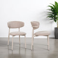 Scandi Boucle Oatmeal Curved Dining Chair with Wood Style Iron Legs