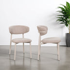 Scandi Boucle Oatmeal Curved Dining Chair with Wood Style Iron Legs