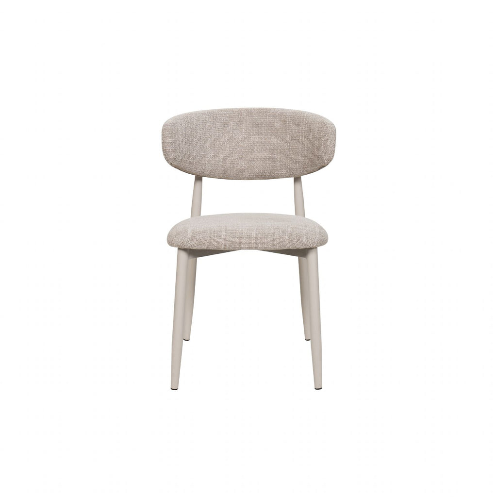 Scandi Boucle Oatmeal Curved Dining Chair with Wood Style Iron Legs - Home Furniture Interiors