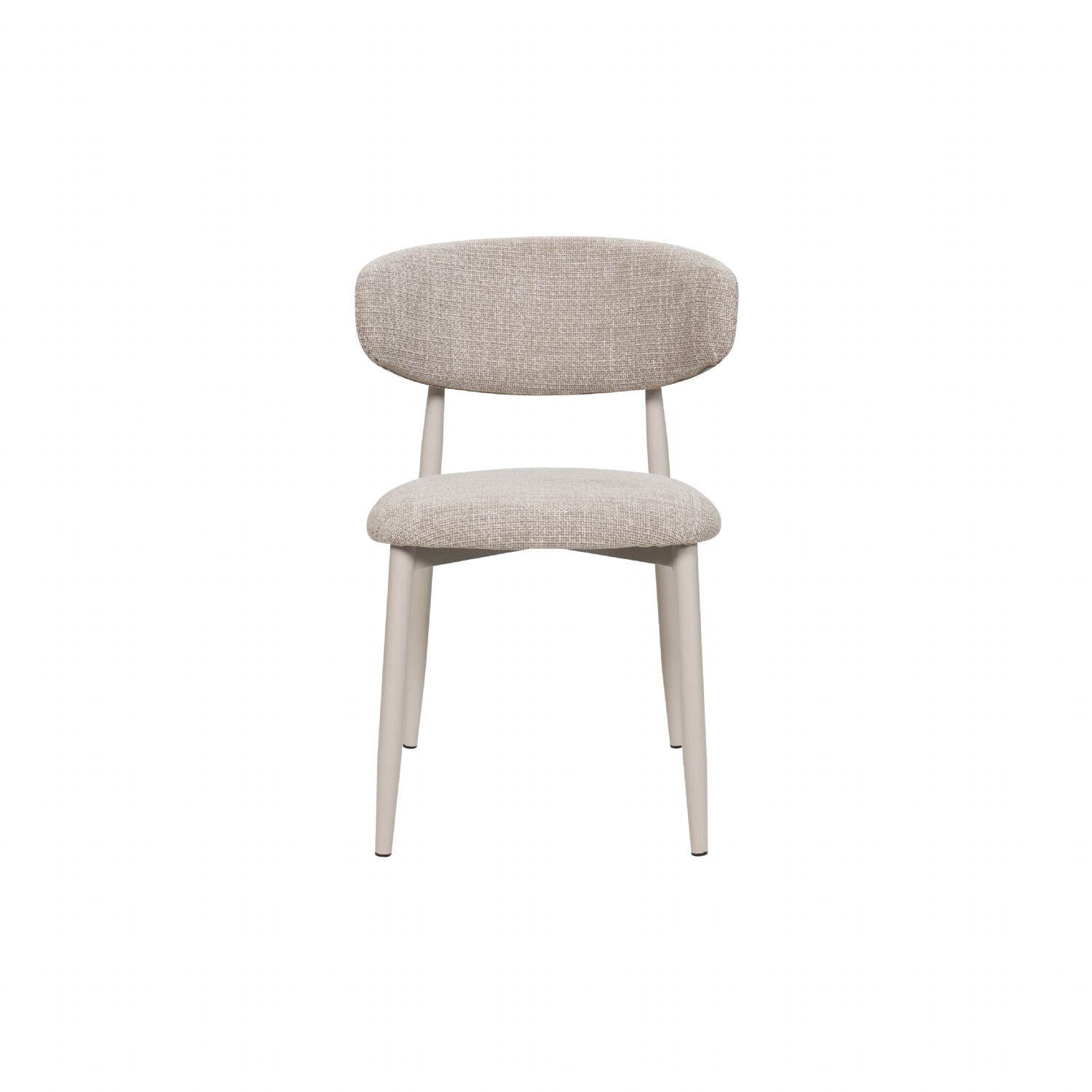 Scandi Boucle Oatmeal Curved Dining Chair with Wood Style Iron Legs - Home Furniture Interiors