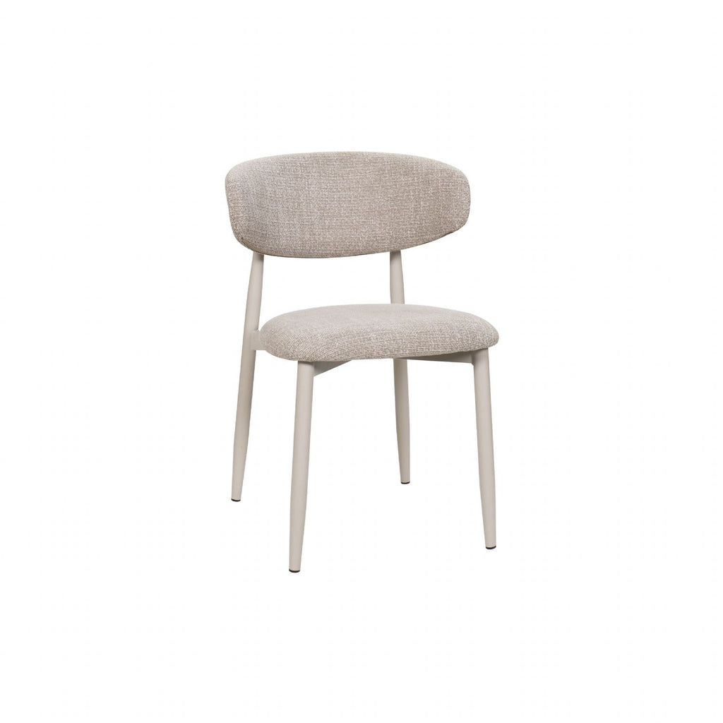 Scandi Boucle Oatmeal Curved Dining Chair with Wood Style Iron Legs - Home Furniture Interiors