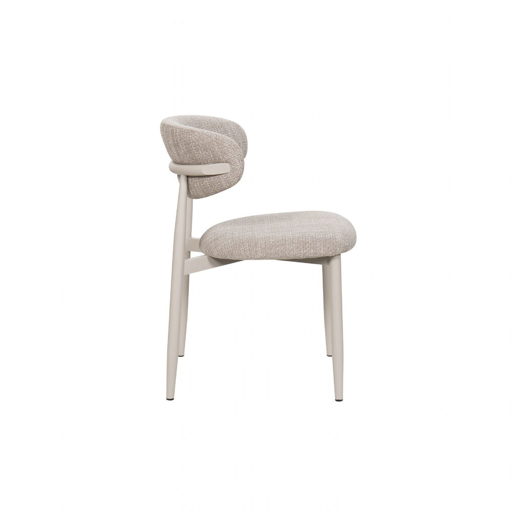 Scandi Boucle Oatmeal Curved Dining Chair with Wood Style Iron Legs - Home Furniture Interiors