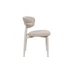 Scandi Boucle Oatmeal Curved Dining Chair with Wood Style Iron Legs - Home Furniture Interiors