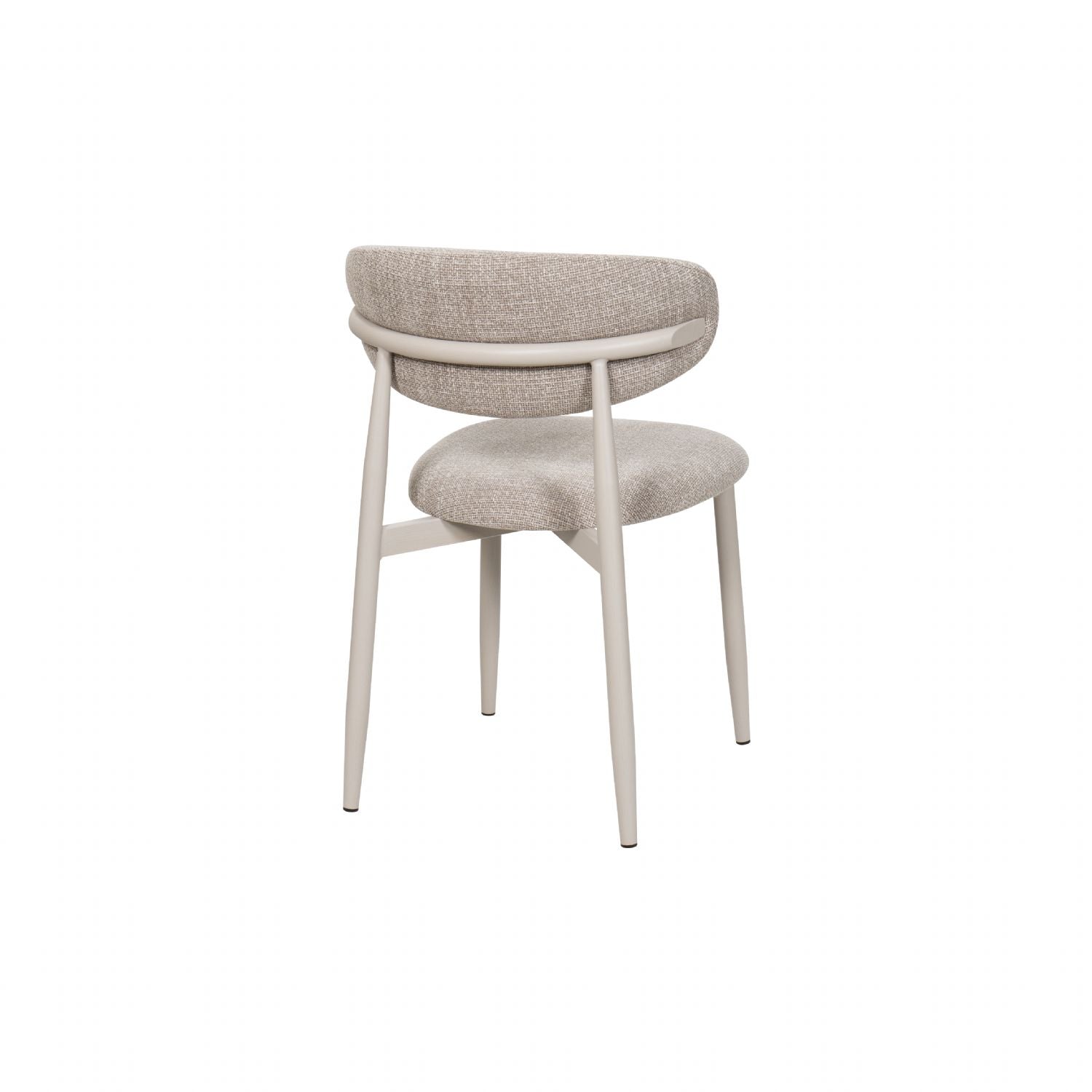 Scandi Boucle Oatmeal Curved Dining Chair with Wood Style Iron Legs - Home Furniture Interiors