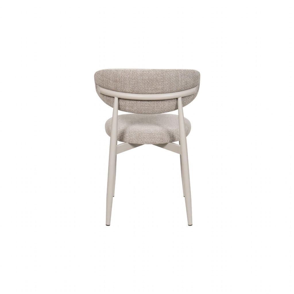 Scandi Boucle Oatmeal Curved Dining Chair with Wood Style Iron Legs - Home Furniture Interiors