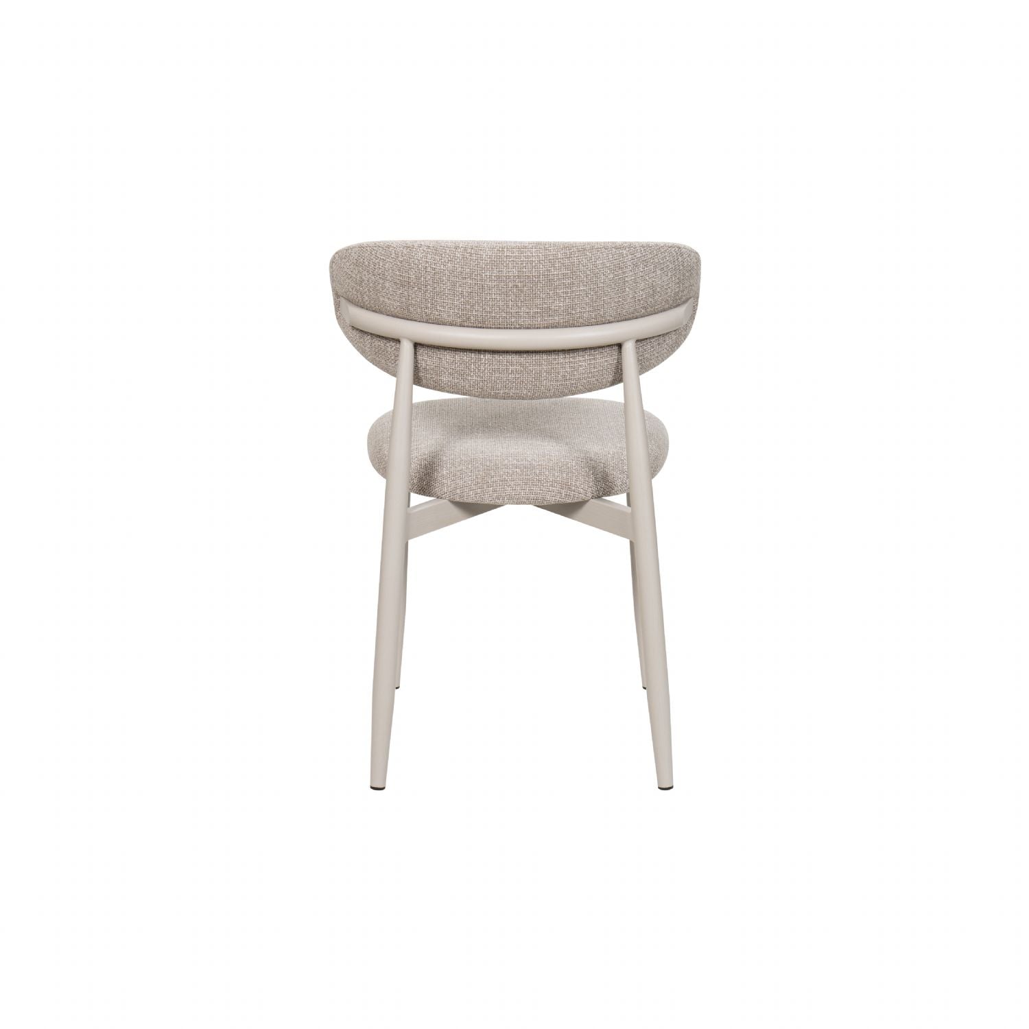 Scandi Boucle Oatmeal Curved Dining Chair with Wood Style Iron Legs - Home Furniture Interiors