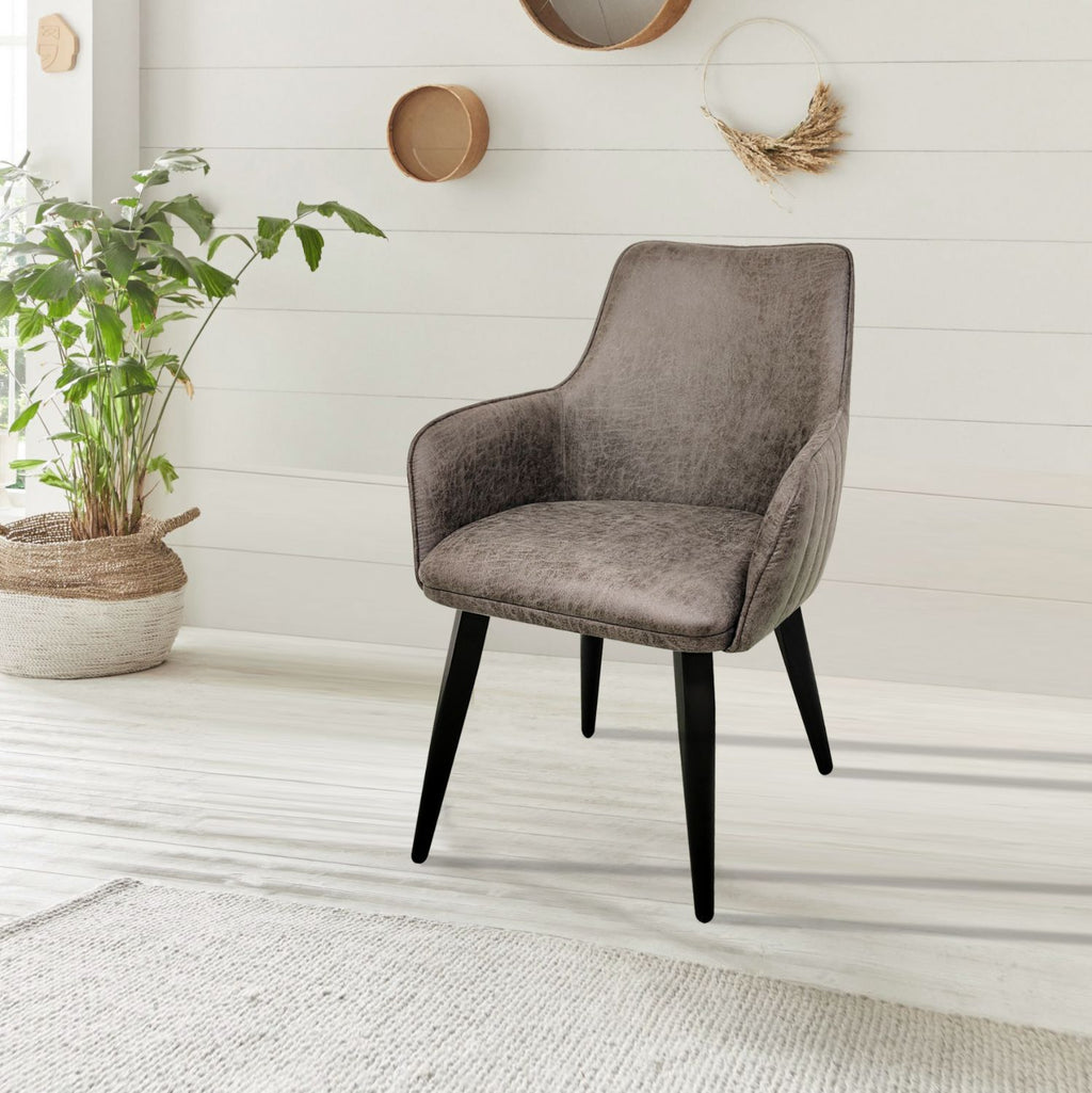 Vintage Grey PU Fabric Upholstered Dining Chair with Tapered Iron Legs