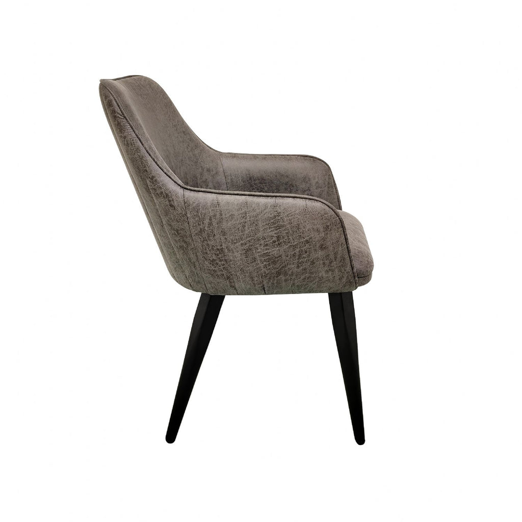 Vintage Grey PU Fabric Upholstered Dining Chair with Tapered Iron Legs - Home Furniture Interiors