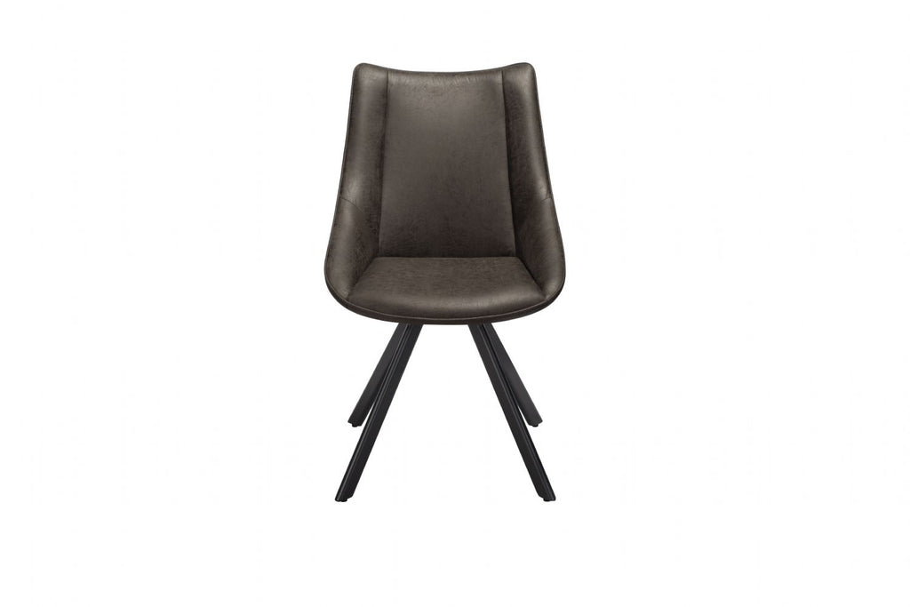 Vintage Grey Upholstered Dining Chair with Black Iron Legs - Home Furniture Interiors