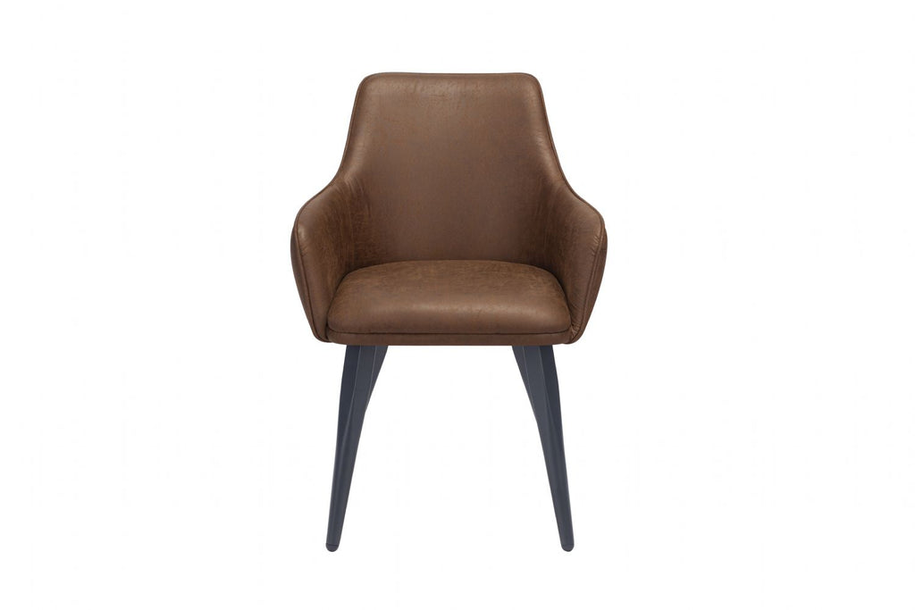 Vintage Tan PU Fabric Curved Upholstered Dining Chair with Tapered Iron Legs - Home Furniture Interiors
