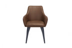 Vintage Tan PU Fabric Curved Upholstered Dining Chair with Tapered Iron Legs - Home Furniture Interiors
