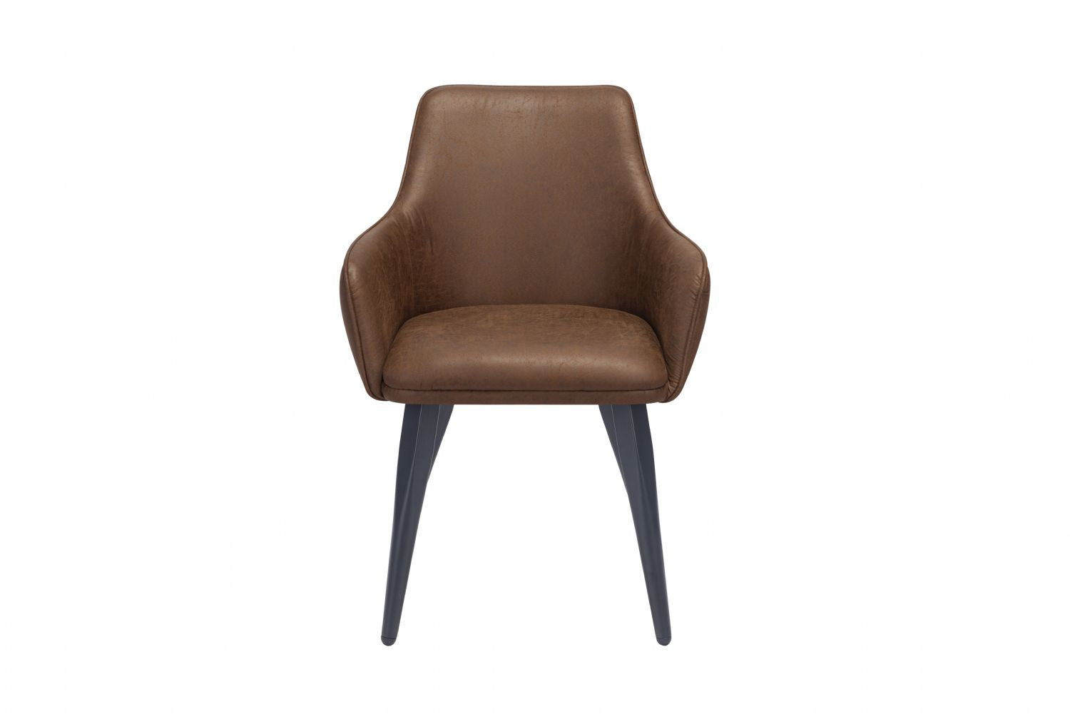 Vintage Tan PU Fabric Curved Upholstered Dining Chair with Tapered Iron Legs - Home Furniture Interiors