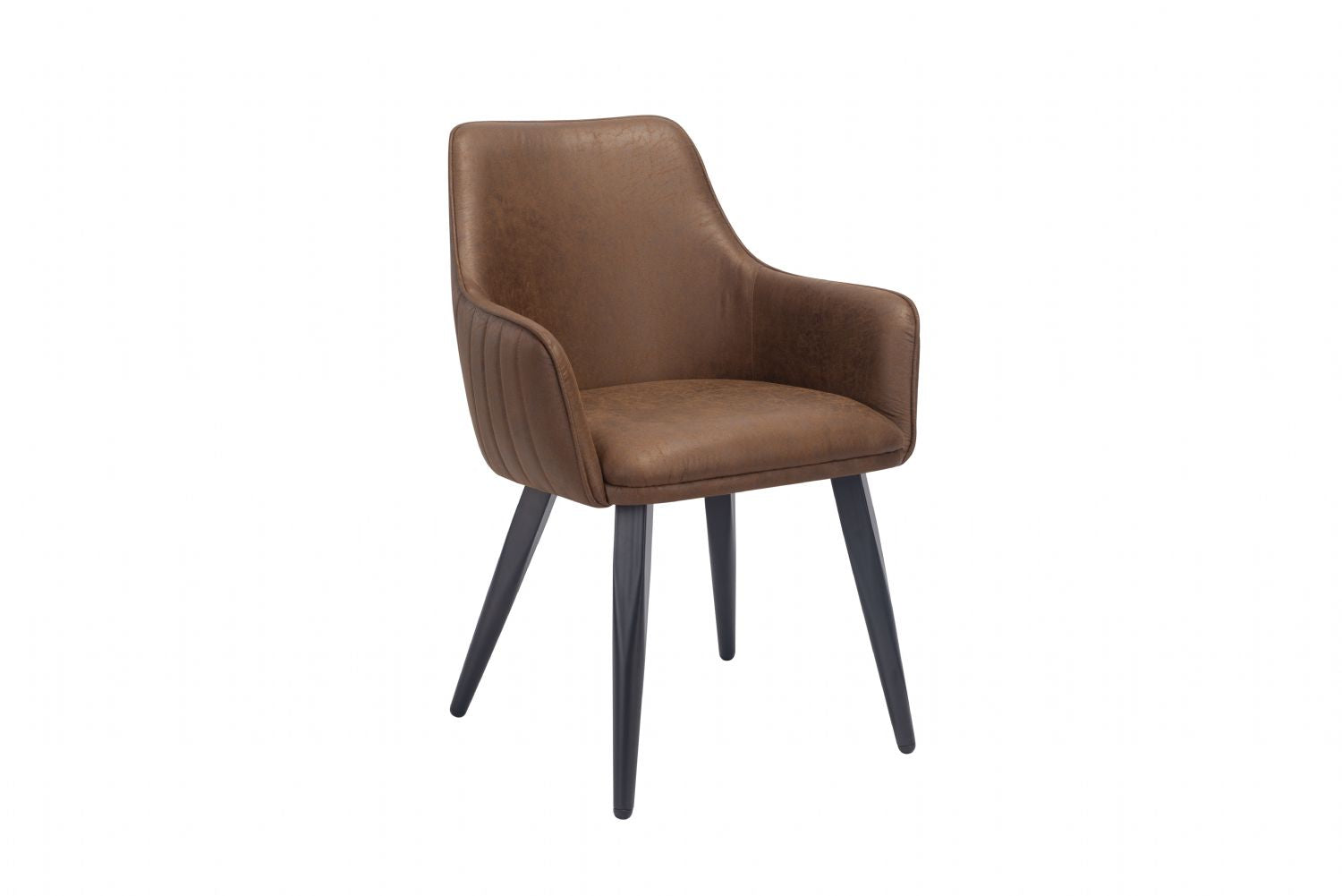 Vintage Tan PU Fabric Curved Upholstered Dining Chair with Tapered Iron Legs - Home Furniture Interiors