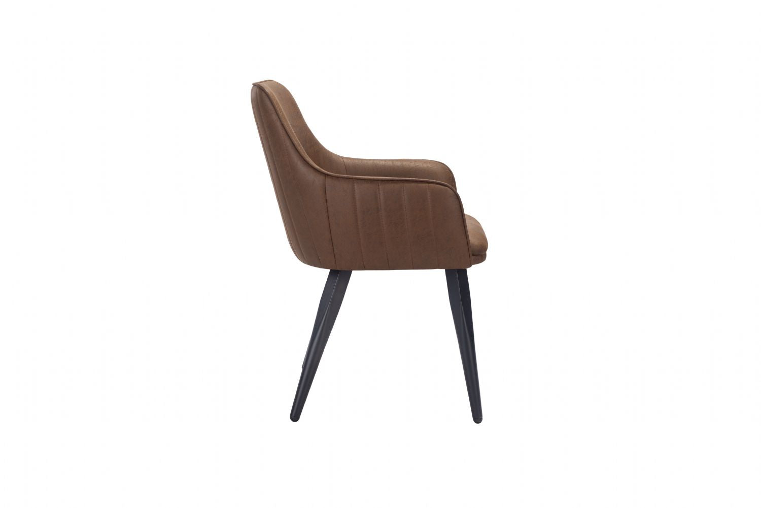 Vintage Tan PU Fabric Curved Upholstered Dining Chair with Tapered Iron Legs - Home Furniture Interiors