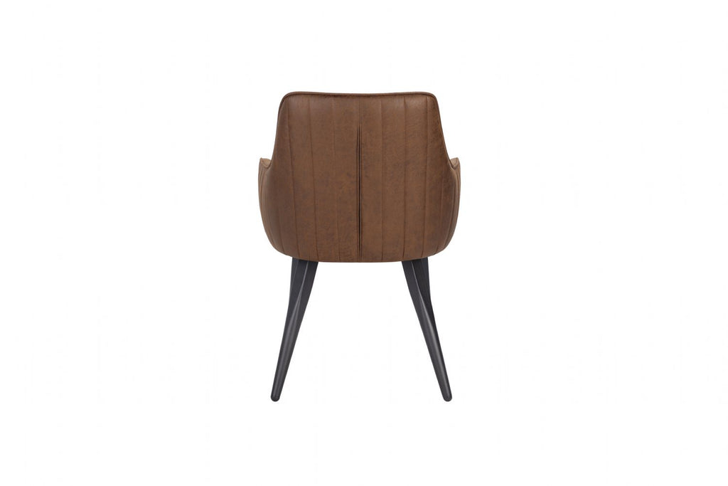 Vintage Tan PU Fabric Curved Upholstered Dining Chair with Tapered Iron Legs - Home Furniture Interiors