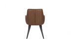 Vintage Tan PU Fabric Curved Upholstered Dining Chair with Tapered Iron Legs - Home Furniture Interiors