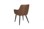 Vintage Tan PU Fabric Curved Upholstered Dining Chair with Tapered Iron Legs - Home Furniture Interiors