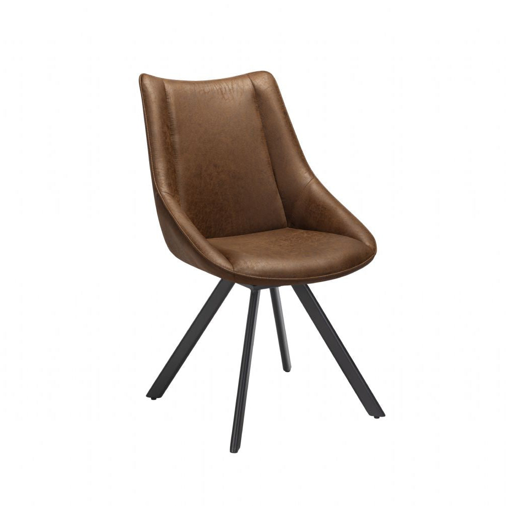 Vintage Tan Upholstered Dining Chair with Black Iron Legs