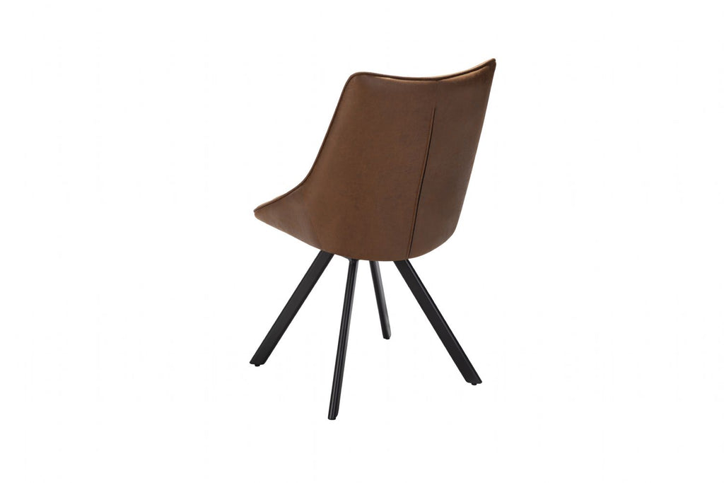 Vintage Tan Upholstered Dining Chair with Black Iron Legs - Home Furniture Interiors