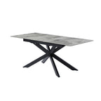 Grey Ceramic and Glass Rectangular Extending Dining Table with Black Iron Base