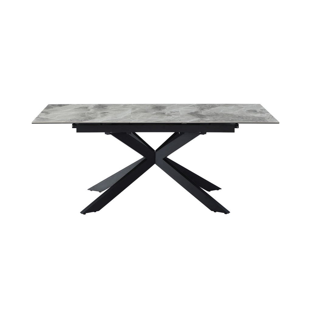 Grey Ceramic and Glass Rectangular Extending Dining Table with Black Iron Base - Home Furniture Interiors